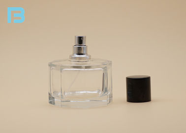 黒い帽子の化粧品のスプレーのびん、50ml六角形の香水瓶の重い壁